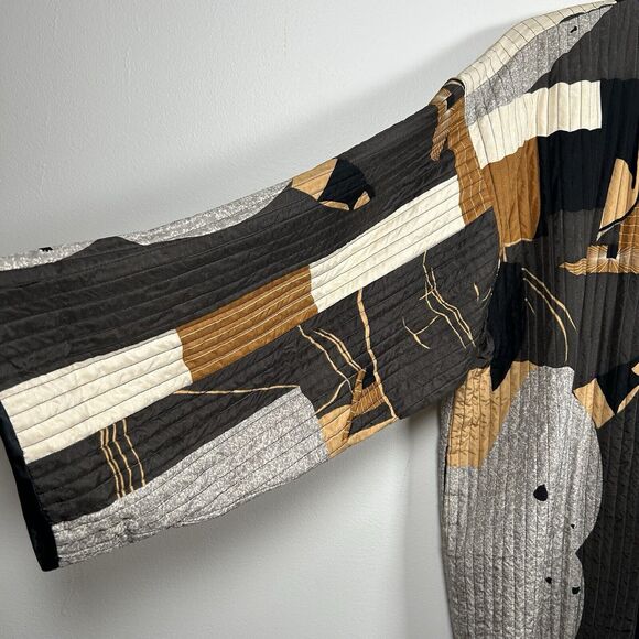 VTG Icinoo 100% Silk Jacket Women Size Medium Art Abstract Brown Gray Black 90s - Picture 2 of 8